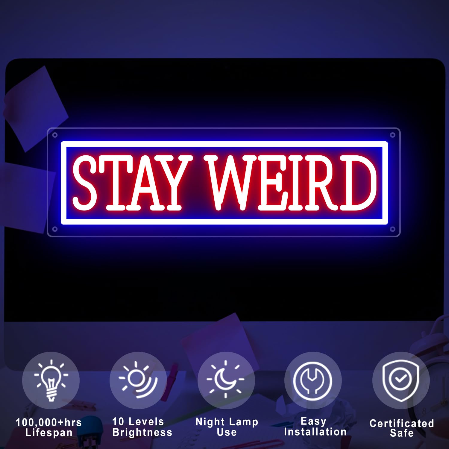 Stay Weird Neon Sign for Wall Decor, Funny Dimmable LED Light Up
